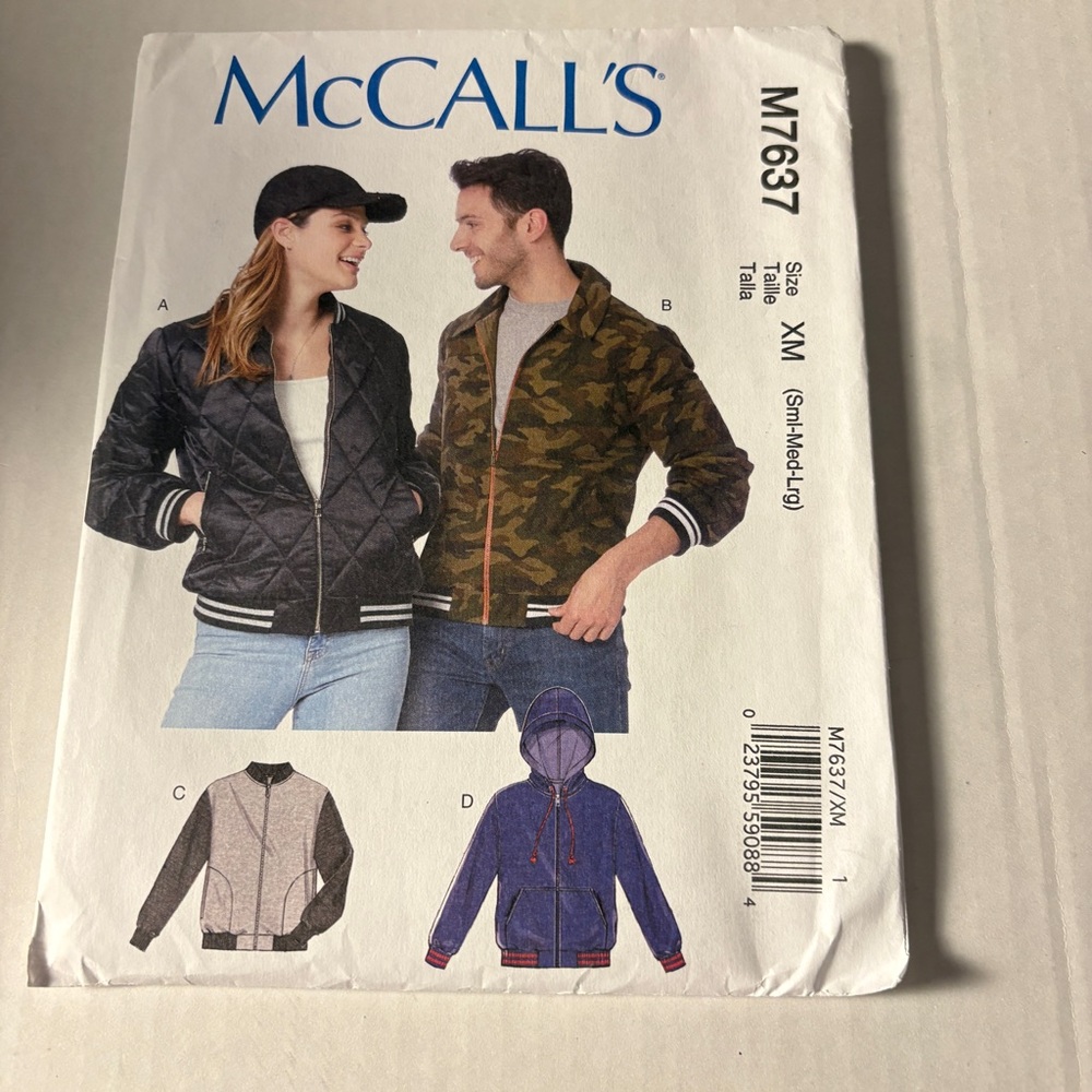 McCalls Pattern M7637 XM for Unisex Lined Jackets